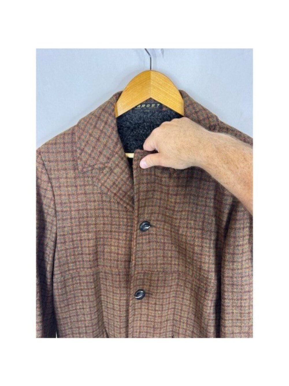 Vintage 70s Target Canada Brown Plaid Wool Orlon Pile Lined Car Coat Mens 38 - Picture 5 of 14